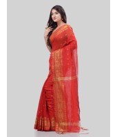 DESH BIDESH Women`s Bengal Cotton Silk Pure Handloom Cotton Saree Kohinoor Work With Blouse Piece(Red)